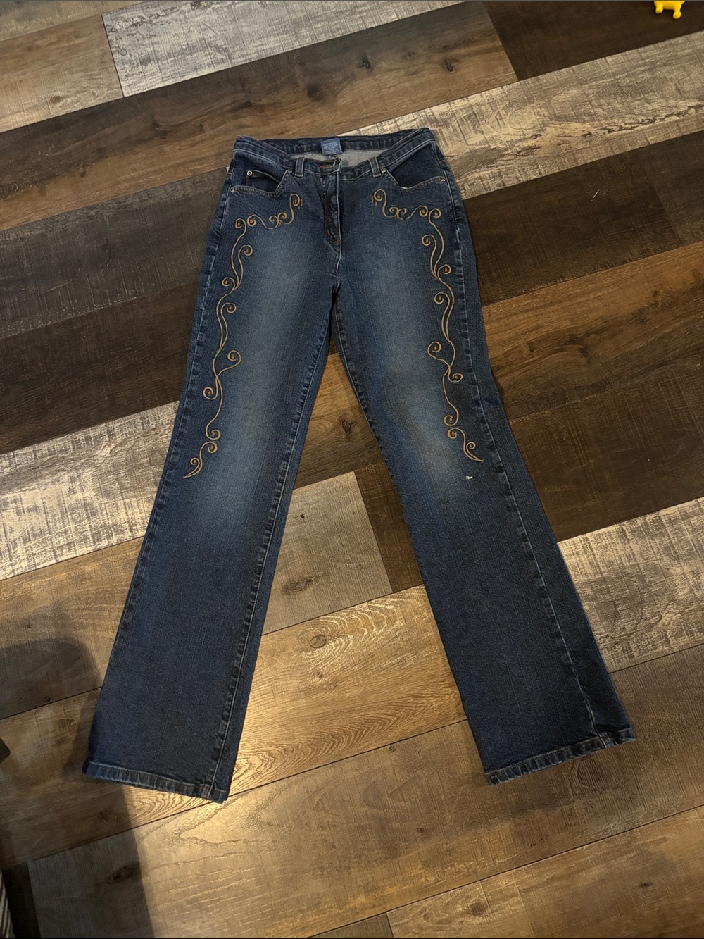 Westbound Dark Blue Wide-Leg Jeans with Gold Embroidery